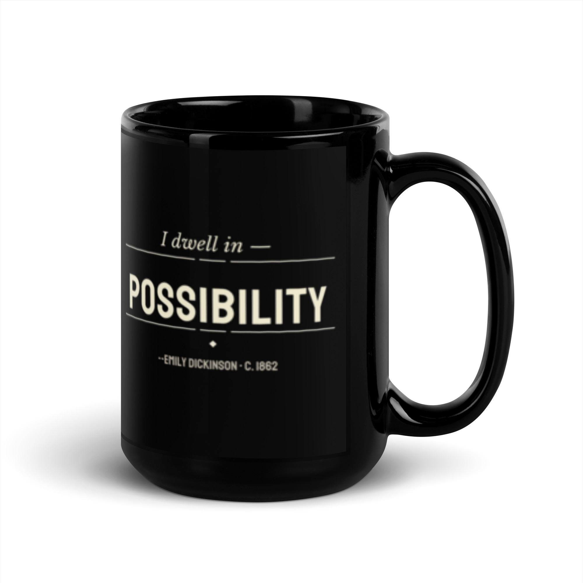 Possibility Mug — Emily Dickinson — I dwell in Possibility — front