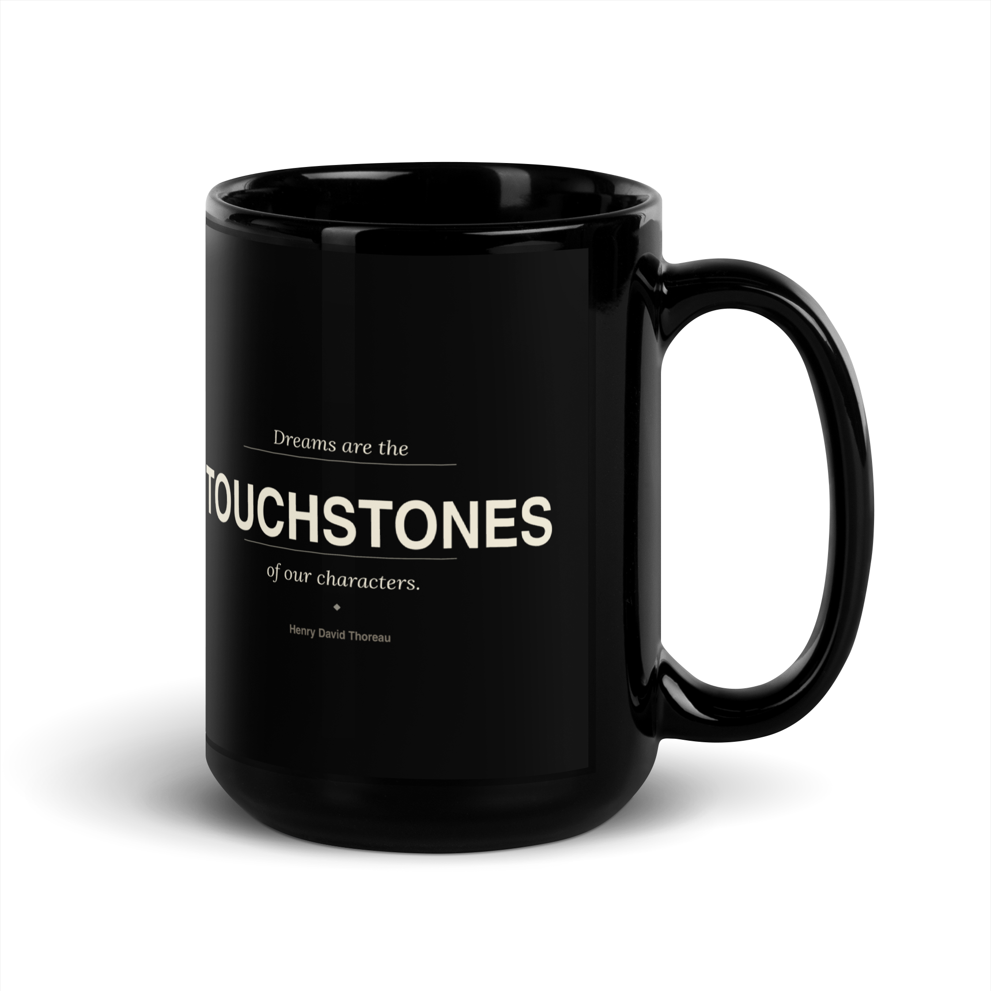 Touchstones Mug — Henry David Thoreau — Dreams are the touchstones of our characters — front