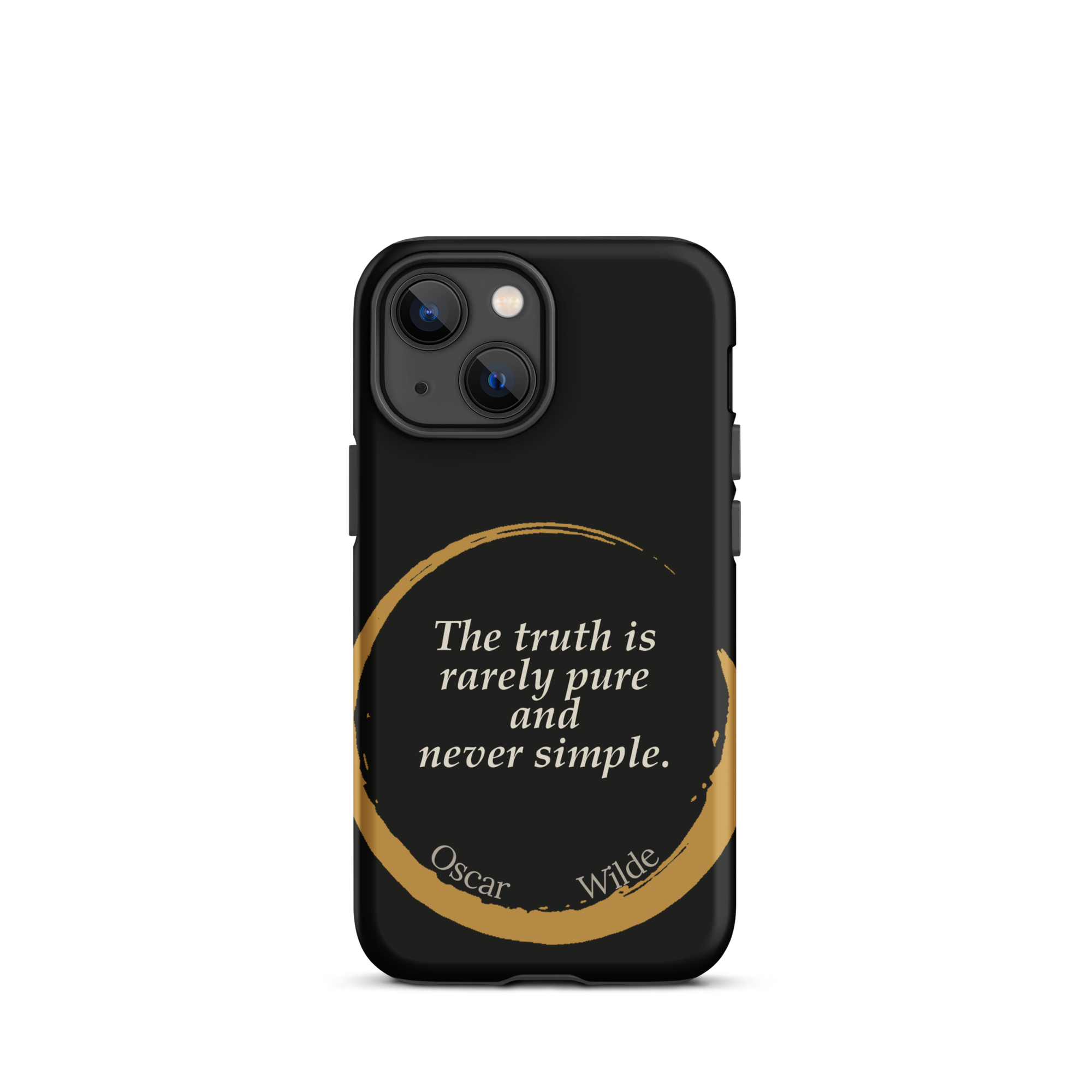 The Truth Wilde Phone Case — Oscar Wilde quote phone case, 'The truth is rarely pure and never simple.' Matte black, enso circle design