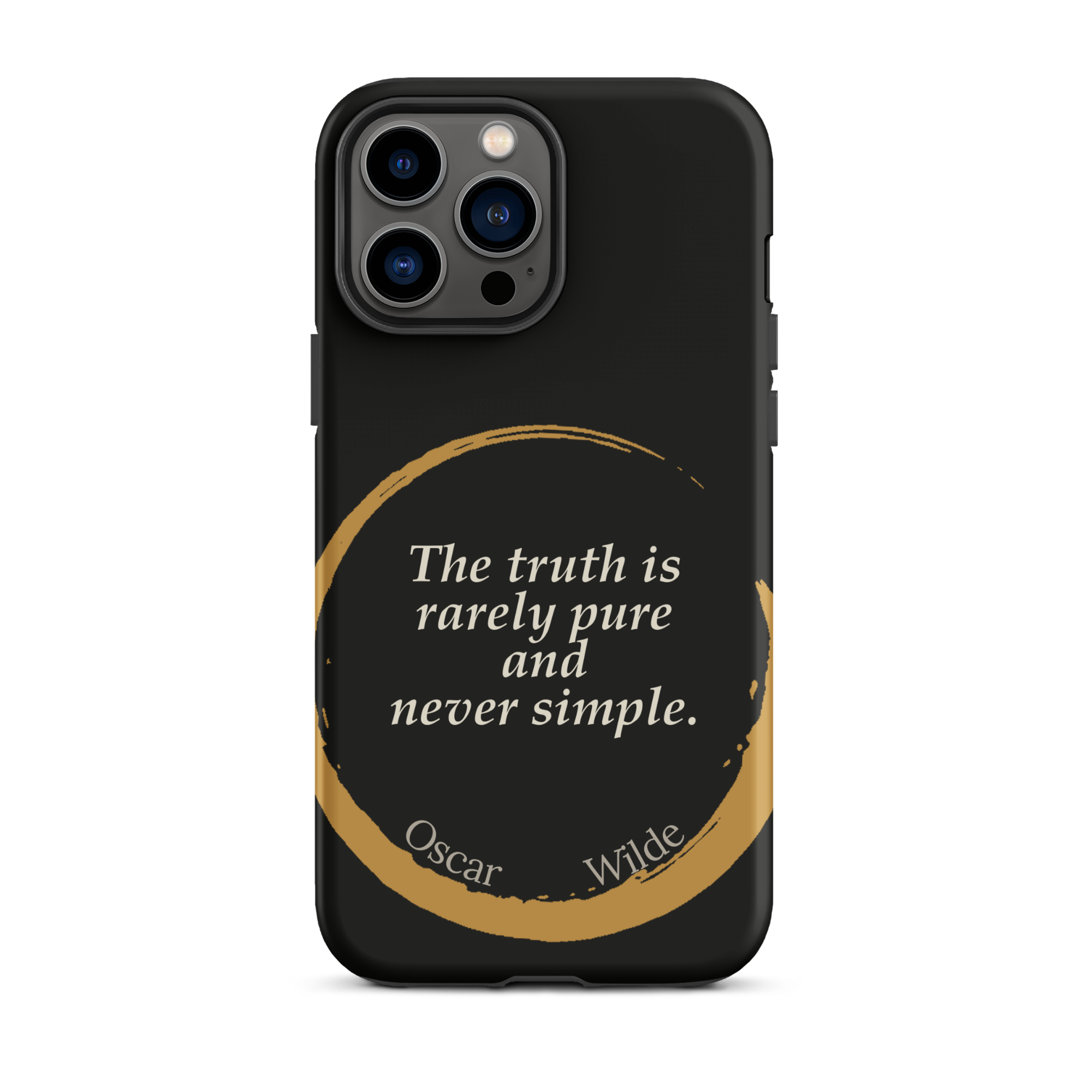 The Truth Wilde Phone Case — Oscar Wilde quote phone case, 'The truth is rarely pure and never simple.' Matte black, enso circle design