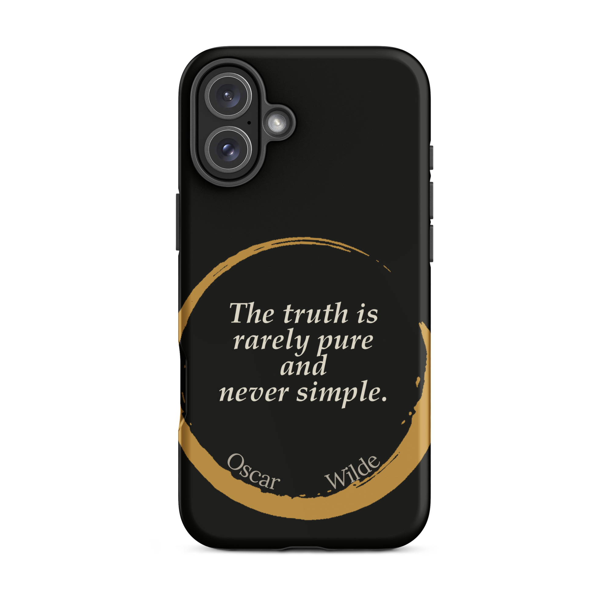 The Truth Wilde Phone Case — Oscar Wilde quote phone case, 'The truth is rarely pure and never simple.' Matte black, enso circle design