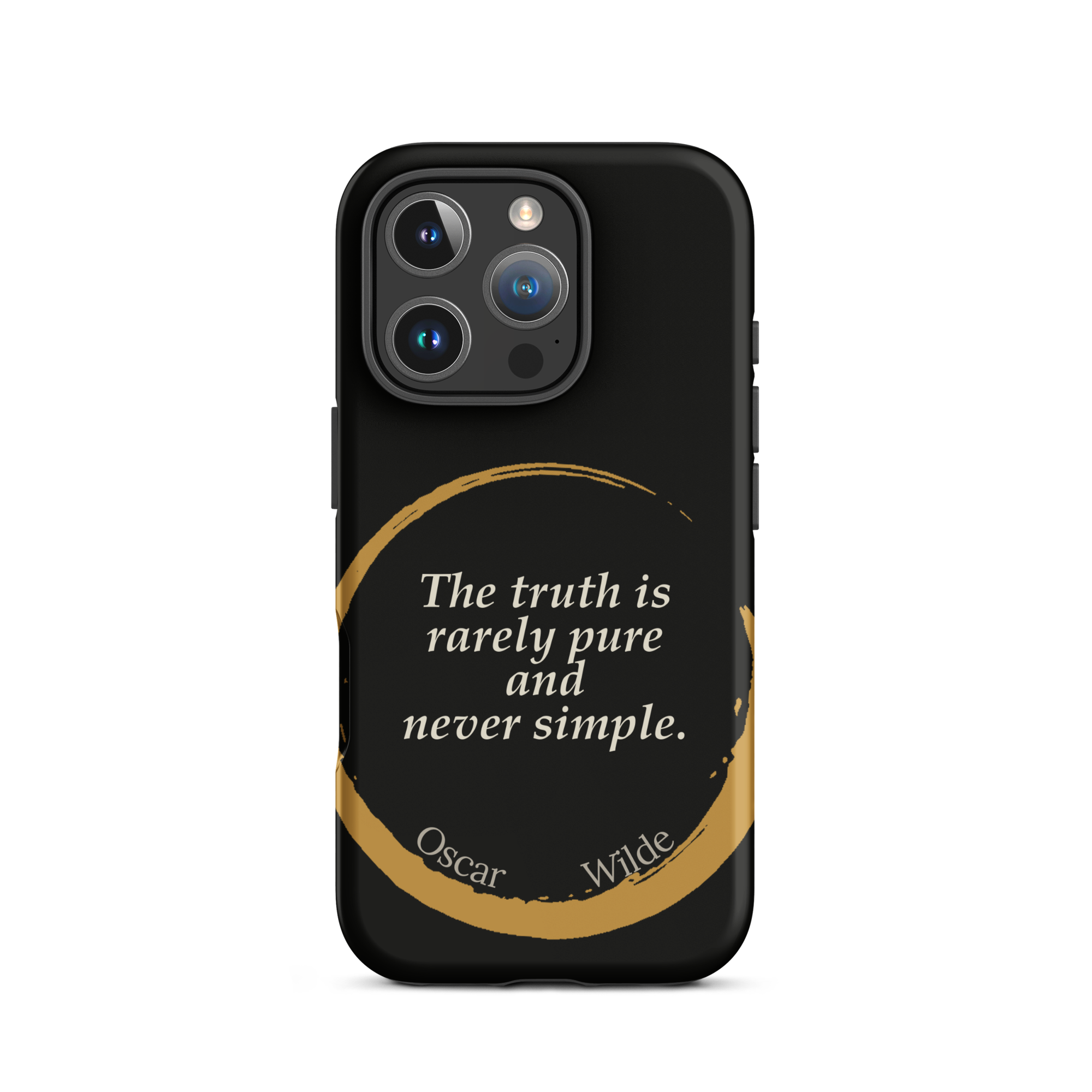 The Truth Wilde Phone Case — Oscar Wilde quote phone case, 'The truth is rarely pure and never simple.' Matte black, enso circle design