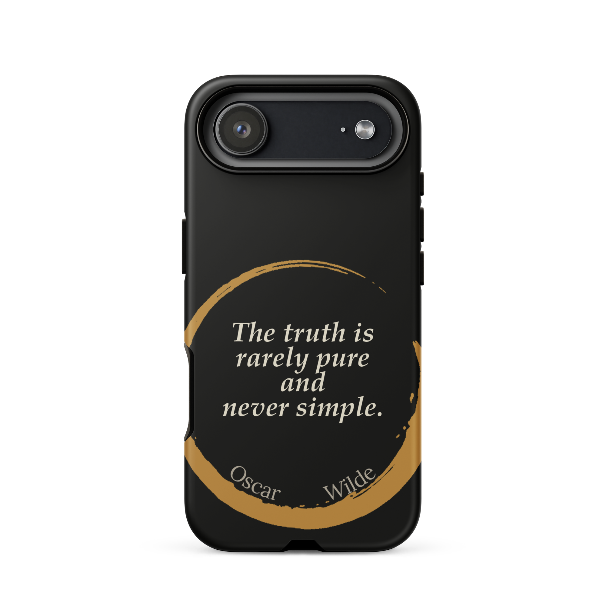 The Truth Wilde Phone Case — Oscar Wilde quote phone case, 'The truth is rarely pure and never simple.' Matte black, enso circle design
