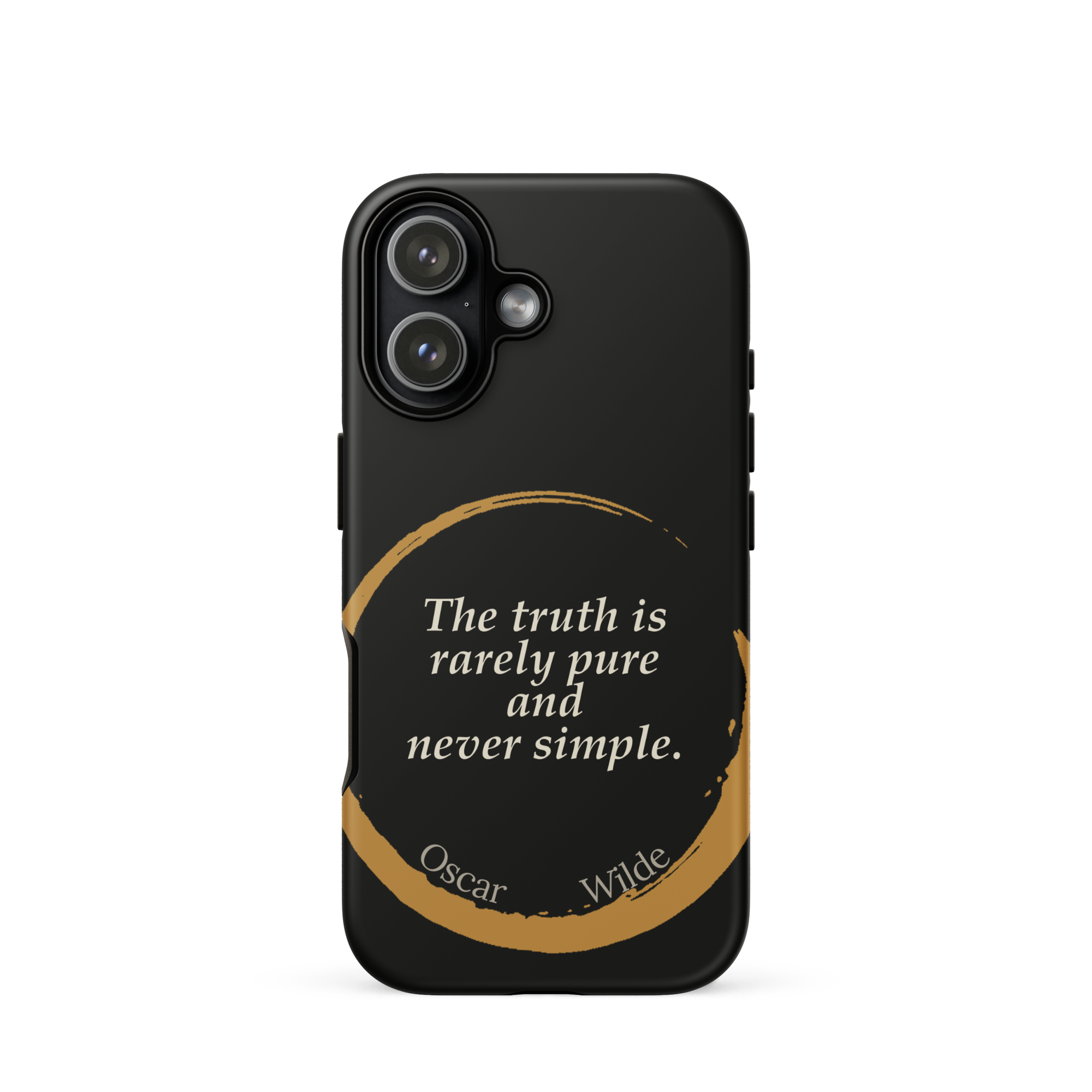 The Truth Wilde Phone Case — Oscar Wilde quote phone case, 'The truth is rarely pure and never simple.' Matte black, enso circle design