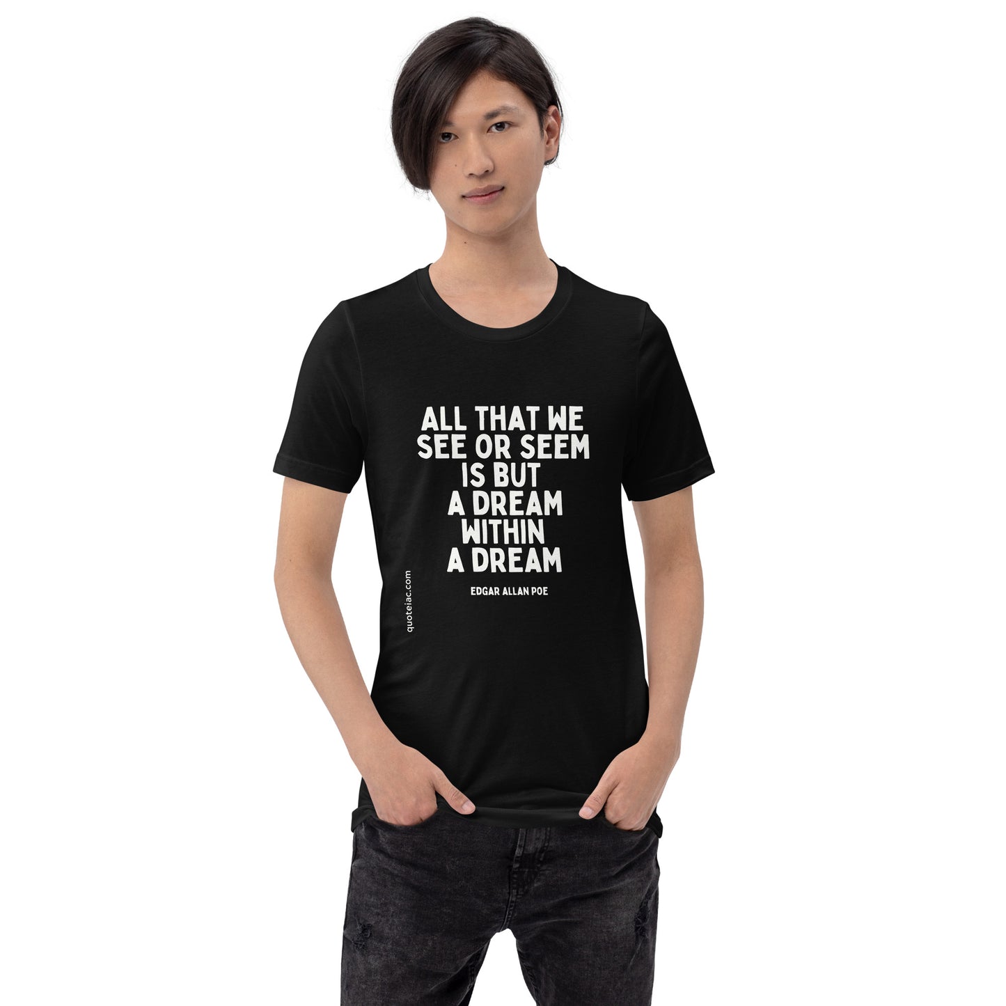 black tshirt with white quote