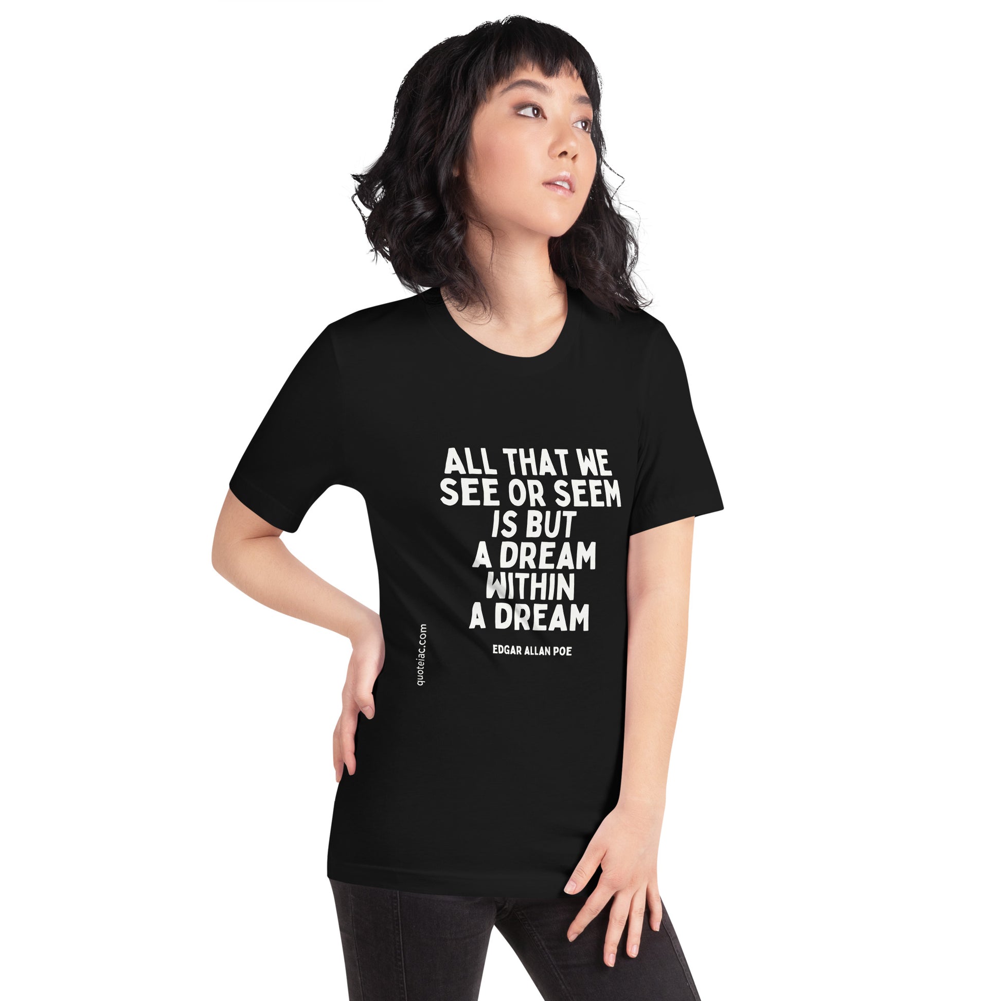 black tshirt with white print quote