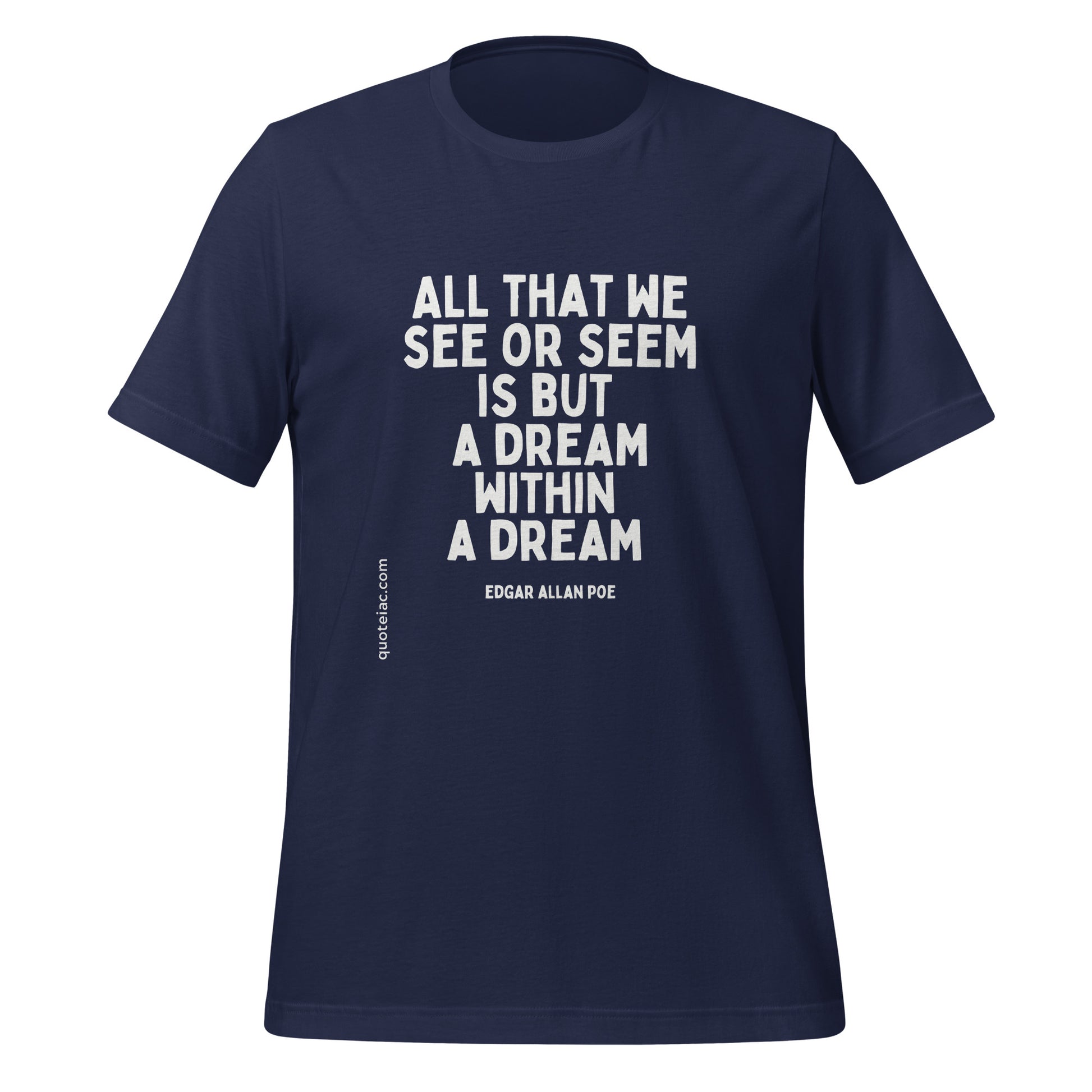 navy tshirt with white printed quote