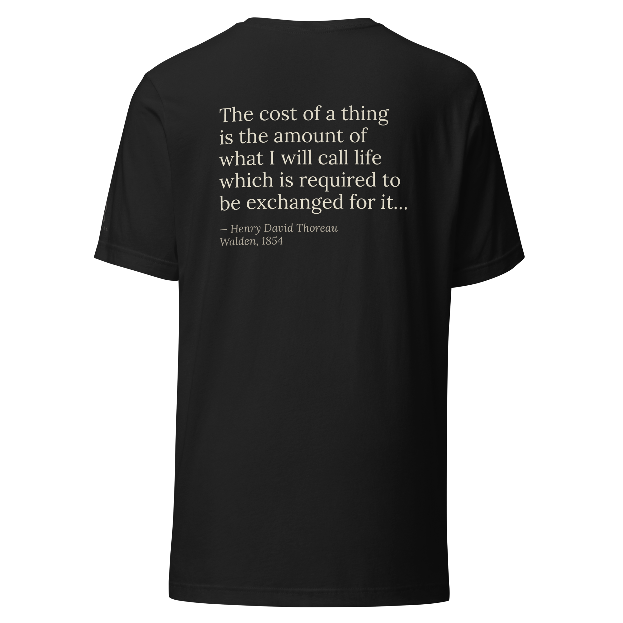 Cost of Living — Thoreau Quote T-Shirt — vintage black — back