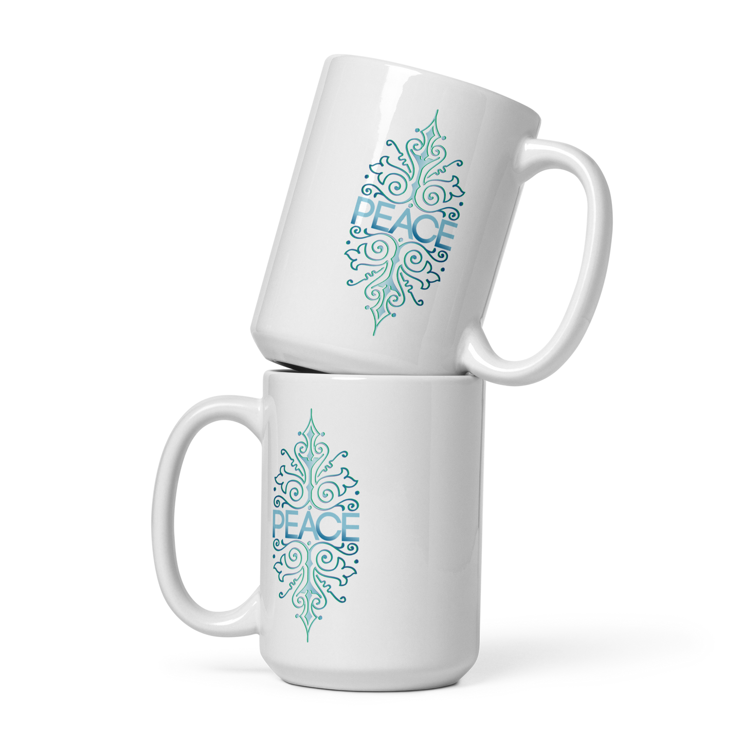 white mug peace design print