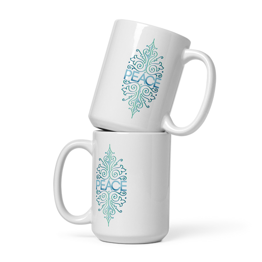 white mug peace design print